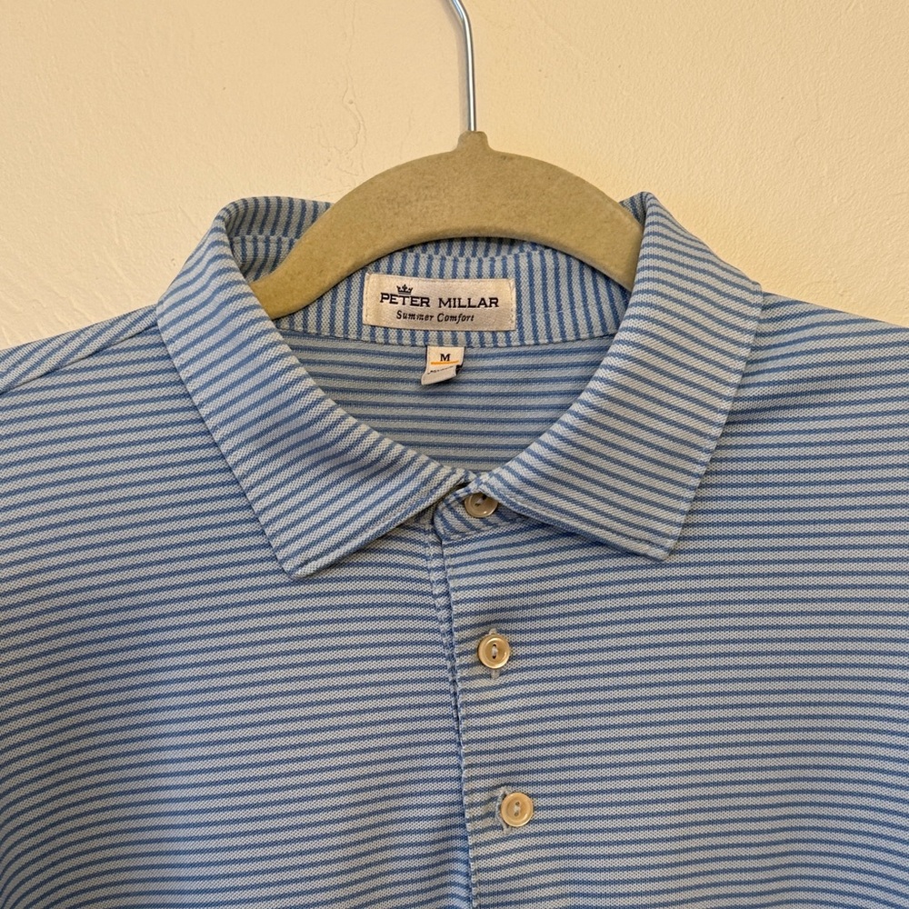 Peter Millar Light Blue Striped summer Polo Shirt